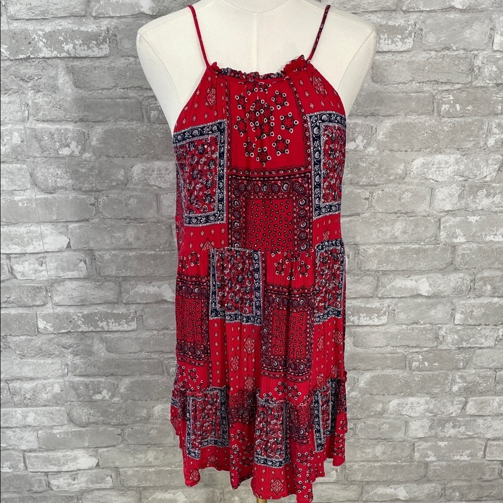 Francesca’s Mi Ami Red Floral Patchwork Dress